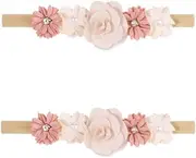 Pack of 2 Baby Girls Nylon Headbands Flower Elastic Hair Band Bows Hair Accessories for Newborn Toddlers