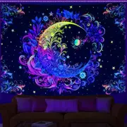 Blacklight Trippy Mandala Tapestry for Bedroom Wall, Boho Black Light Posters fo