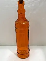 Orange Round Embossed Glass Bottle with Cork Stopper