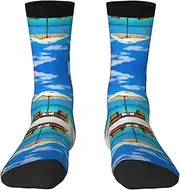 [EdWal] Soft White Beach Tropical sea print Moisture Wicking Socks Sports Socks for Men and Women Warm thermal Boot Hiking Socks