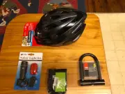 Bike Helmet, Lock, Lights, Tools - brand new
