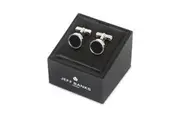 Jeff Banks Men's Smooth Silver Finish Formal Rectangle Cufflinks Set w Box Blue