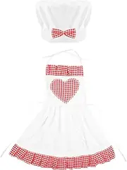 2PCS Lovely Baby Chef Outfits for Girls, Cute Baby Chef Costume for 6-24 Months, Chef Hat Apron, Bow Tie Baby Chef Dress for Baby Photo Memory, Red and White Photo Props Costume