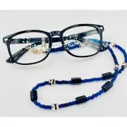 Killer Designs Black and Blue Glass Bead Eyeglasses Sunglasses Strap Cord NEW