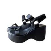 Karl Lagerfeld Paris Womens Kiana Sandals Platform Wedge Size 9 Black Chunky NIB