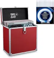 VINYL BUDDY 12" Aluminium Vinyl Record Storage Case,Holds up to 40 LPs,Includes 40x 12 Inch Outer Record Sleeves, Red, Suitcase