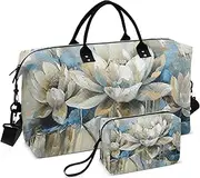 [YXYZRMY] Travel Duffel Bag Floral Art White Blue Gym Bag Sports Tote Bag with Multiple Interior Pockets Shoulder Weekender Bag for Women Men with Toiletry Bag 20.5”x 7.9”x 13.8, Multi-Colored, one size