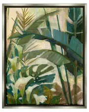 Tropical Jungle Plant Leaves Framed Floater Canvas Wall Art by Elaine Vollherbst-Lane