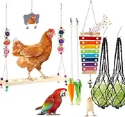4 PCS Chicken Toys for Coop Accessories, Chicken Swing, Xylophone, Vegetable Hanging Feeder, Chicken Fruit Rack for Poultry Rooster Large Bird Parrot Lovers’ Entertainment Gift