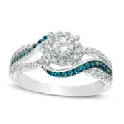 0.63 CT. T.W. Enhanced Blue and White Natural Diamond Frame Bypass Split Shank Engagement Ring in Solid 10K White Gold