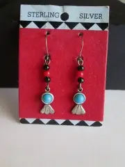 STERLING SILVER & TURQUOISE Wire PIERCED EARRINGS Beads DANGLE Southwest