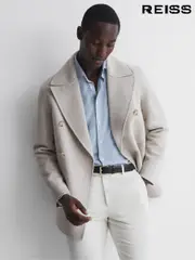 Reiss Oatmeal Bolzano Wool Blend Double Breasted Coat (M47937) | $670