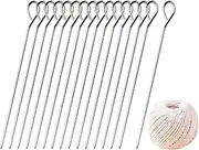 GSHLLO 16 Pcs Meat Trussing Needle and 70m Cooking Twine Chicken Roasting Needle Stainless Steel Barbecue Skewers Turkey Lacers Poultry Lacing Kit Poultry Grilling Supplies for BBQ