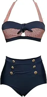 Bslingerie Women's Retro Vintage Push Up High Waisted Bikini Swimsuit Plus Size