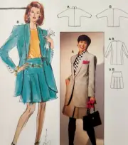 Vtg Burda Couture 4638 Sew Pattern Cowl Neck Top Pleat Skirt Blazer Jacket 8-18