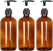 Youngever 3 Pack Empty Amber Glass Pump Bottles, 3 Pack 16 Ounce Pump Bottles, Soap Dispenser, Refillable Containers