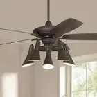 52" Retro Ceiling Fan with Light Kit LED Remote Bronze 5-Light Kitchen Bedroom