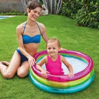 在飛比找Yahoo!奇摩拍賣優惠-美國INTEX57104熒光三環嬰兒水池充氣游泳池寶寶戲水池