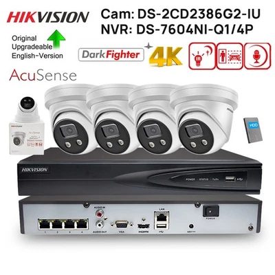Hikvision 4CH 4K AcuSense CCTV System 8MP IP Camera Kit Mic IR DarkFighter POE