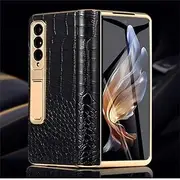 Leather Phone Case for Samsung Galaxy Z Fold5 Fold 5 4 3 Fold4 ZFold5 ZFold3 Back Cover with Tempered Glass Mirror Film,A,for Galaxy Z Fold4