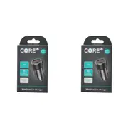 2PK Core Type-C/USB-A Dual Port Car Charger Fast Charge Adapter Socket 20W Black