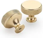 9BUILD 20 Pack 1.2 Inch Brushed Gold Cabinet Knobs - Knurled Kitchen & Dresser Knobs for Cabinets and Drawers