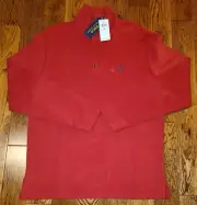 $125 Men's Medium POLO Ralph Lauren 1/4 Zip Red Cotton Pullover Sweater Pony NWT