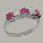 14k White Gold Natural Ruby & Opal Womens Eternity Ring - Sizes 4 to 12