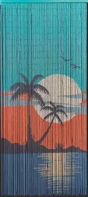 Palms Bamboo Door Curtain Hand Painted 125 Strings
