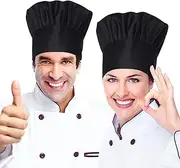 [H HOME-MART] Chef Hat, 2PCS Adult Premium Adjustable Elastic Baker Kitchen Cooking Chef Cap Bakery Hats for Cooking, Baking, Pizza Part