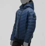 $396 Moose Knuckles Unisex Kids Blue Plymouth Hooded Quilted Jacket Coat Size XS