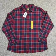 NWT Cabelas Stretch Button Front Flannel Shirt Woman’s XL Red Plaid Long Sleeve