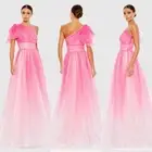 Mac Duggal Pink Glitter Ombre Ruffled One Shoulder Ballgown Hot Pink Ombre