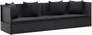 PE Rattan Patio Convertible Couch Sofa Bed with Seat Cushion and Pillows, Adjustable Outdoor Daybed Chaise Lounge Bench Ideal for Porch Courtyard Poolside, Black 200 x 60 x 58 cm