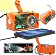 Wind Up Emergency Crank Radio, Portable Solar Dynamo Radio with Bluetooth Speaker, 4000mAh IPX5 Waterproof Hand Crank Weather Radio with LED Torch Light, SOS Alarm, USB Cell Phone Charger,Orange