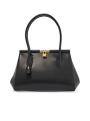 Dolce & Gabbana Black Calfskin Top Handle Bag With Snap Closure