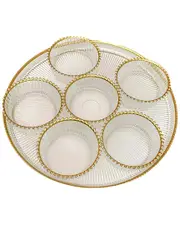 Alice Pazkus 12in Glass Seder Tray With Gold Beaded Trim