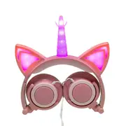 Cute Kids Cat Ear Headphones Wired Adjustable For Boys Girls Tablet Headband Earphone Foldable Over On Ear Game Headset Golden Pink