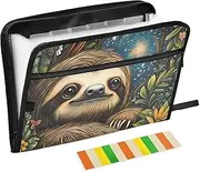 Quteprint 13 Pockets Expanding File Folder with Zipper Closure, Sloth Flower Stars Art Accordion File Folder with Sticky Labels, Letter Size A4 Papers Expandable File Document Organizer