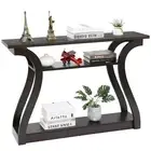 ZenSports Wood Console Table Curved Legs 3 Tier Shelf Entryway Sofa Table, Brown