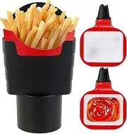 Automotive French Fry Holder,Car Air Vent Clip On Sauce Holder Set in-Car Sauce Holder and French Fry Car Cup Holder Set with 2Pcs Dip Clip 1Pc French Fry Cup Holder