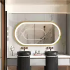 Oval LED Bathroom Mirror Gold Framed Anti-Fog Dimmable Mirror Entryway Mirrors