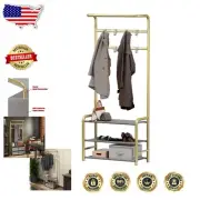 Stylish Coat Rack with Removable Hooks and Extra Storage in Champagne Gold