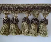 3.75" Tassel Fringe Trim in Dark Sage Green and Chocolate