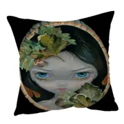 Wood Sprite with Leaves Painted on Wooden Log Cushion Cover