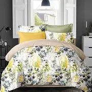 Luxton Leaf Floral Quilt Cover Set, Double Size 3pcs Fenna Yellow Sage Flower Doona Cover Set (Double Size)