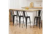 4x Artiss Metal Bar Stools Wooden Seat Retro Counter Stool