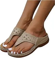 [XBCDX] Women Wedges Platform Sandals Glitter Rhinestone Hollow Flip Flops Slippers with Arch Support Orthotic Sandals for Ladies Comfort Breathable Walking Shoes,Brown,US8/EU39