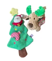 Holiday Dog Toys Set: Multipet Squeaky Plush Christmas Tree & Reindeer