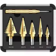 HSS 6PCS Titanium Step Drill Bit Set W Automatic Center Punch High Speed Steels